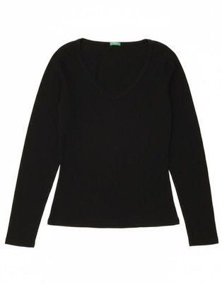 BENETTON Womens Top Long Sleeve UK 12 Medium Black Cotton DT10