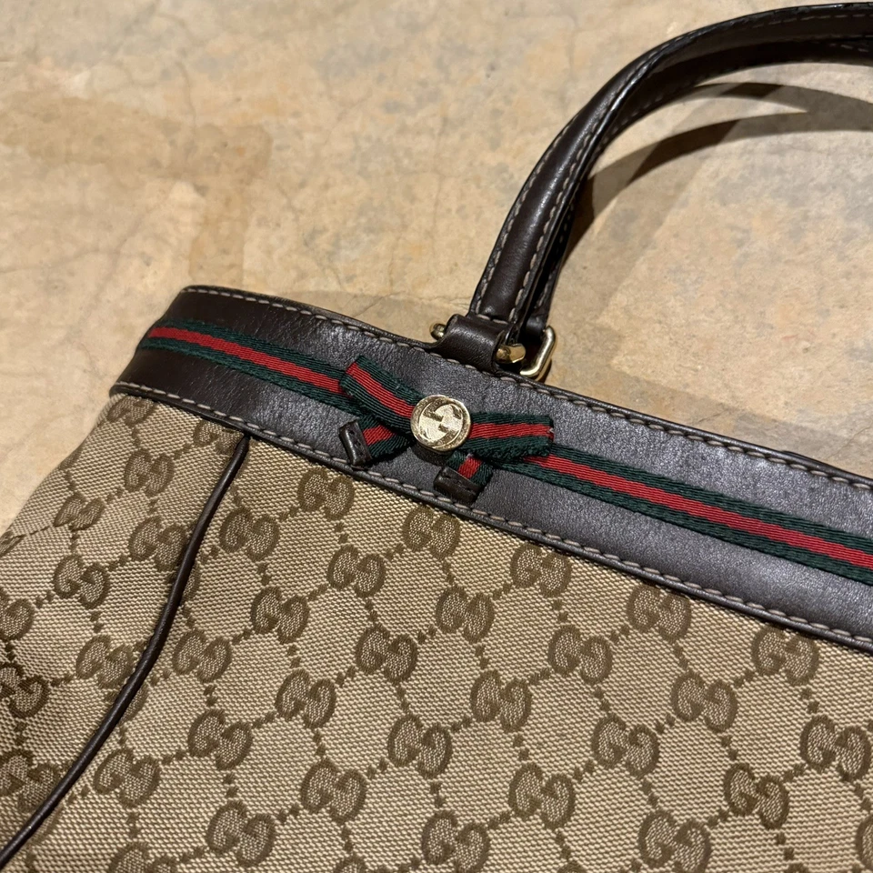 VTG Gucci Mayfair Sherry Web Stripe Canvas GG Monogram Canvas Tote Bag 257061 - Image 4 of 4