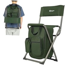  Backpack Cooler Chair Fishing Chairs with Backrest Folding Camping Stool Green