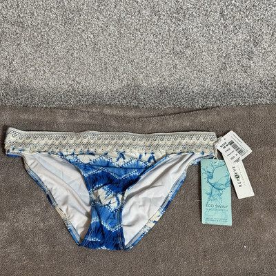 Eco Swim Bikini Bottom Women Sz 10 Boho Lace Ethereal Romantic Tie Dye Beachwear