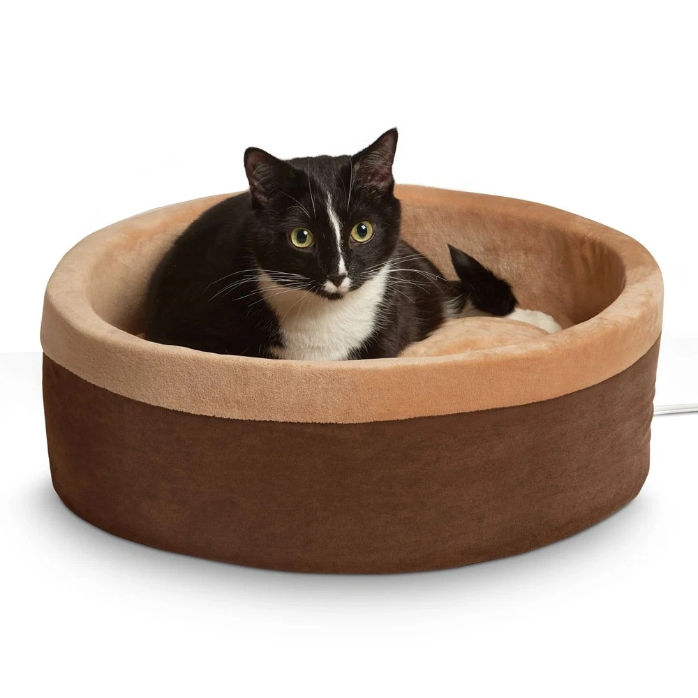 K&H Pet Products Thermo-Kitty Bed Indoor Heated Cat Bed Mocha/Tan Large 20