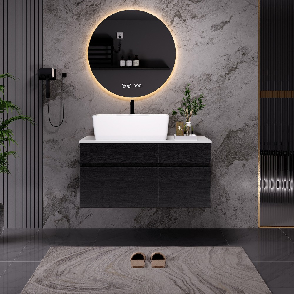 31.5" Floating Bathroom Vanity w/ Sink - Modern Black/White
