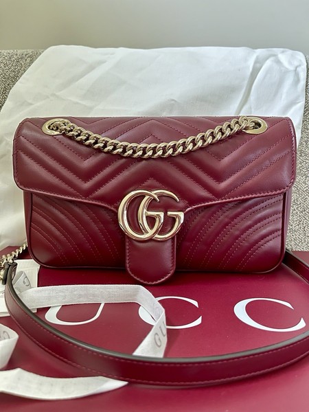 Gucci GG Marmont Shoulder Bag Ancora Red Matelassé Lambskin Leather 443497