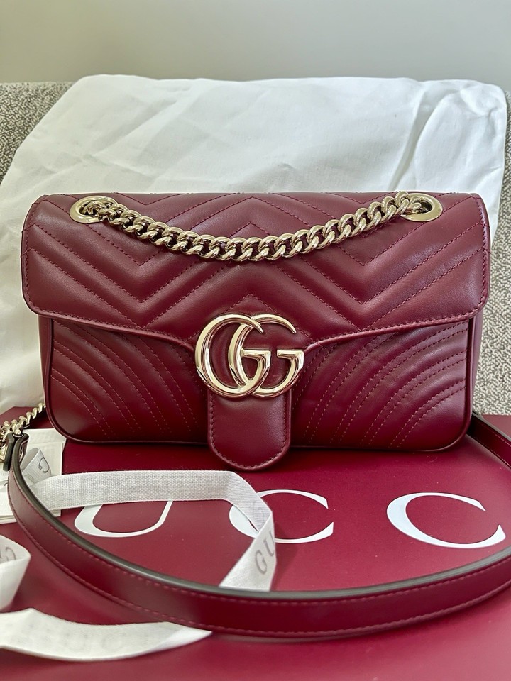 Gucci GG Marmont Shoulder Bag Ancora Red Matelassé Lambskin Leather 443497