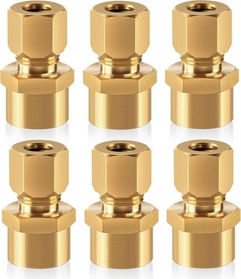6 Pack Brass Compression Fittings   1/4'' Tube OD x 1/4'' NPT Female Coupler