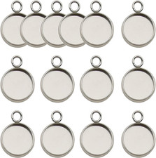 50 Pcs Fit 10Mm Stainless Steel round Blank Bezel Pendant Trays Base Cabochon Se