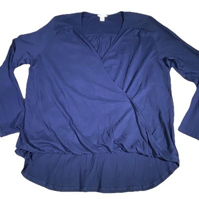 NEW Caslon Faux Wrap Top Women s 2XL Navy Blue Cotton Hi Low Tunic Nordstrom NWT
