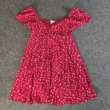 American Eagle Floral Mini Dress XS Red Smocked Ruched Flutter Sleeve Sweetheart