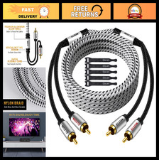 20 Ft RCA Audio Cable - Hi-Fi Sound, 16 AWG, Gold Plated, Shielded, Stereo 2 Mal
