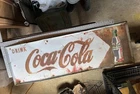 LARGE VINTAGE 1950’s COKE COCA COLA BOTTLE GAS STATION 54" METAL TIN SIGN