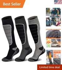 Thermal Merino Wool Ski Socks - 3 Pairs, Knee-High Warmth for All Winter Sports