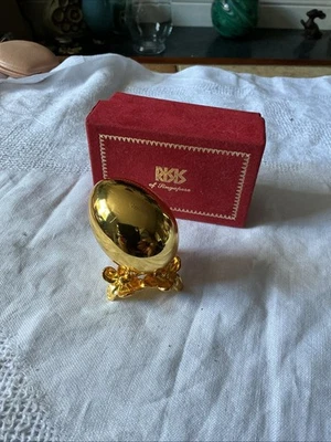 RISIS GOLDEN EGG ON STAND 22K GOLD PLATED EASTER SINGAPORE COLLECTIBLE DECOR - Image 1 of 4