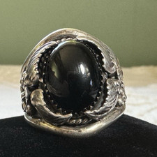 Sterling Silver Intricately Designed With Onyx Ring