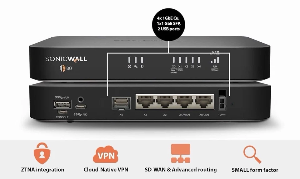 Sonicwall TZ80 безопасное подключение - 1 год безопасное подключение сетевой безопасности брандмауэр - Изображение 2 из 4