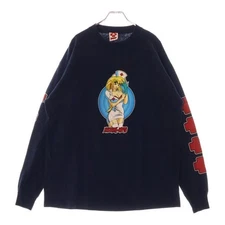 VINTAGE 90s HOOK UPS L/S Long Sleeve Arm Print T-Shirt Navy Size XL USED[Good]