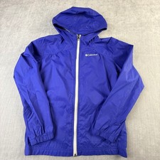 Columbia Girls Blue Hooded Rain Jacket Full Zip Size Medium 10/12