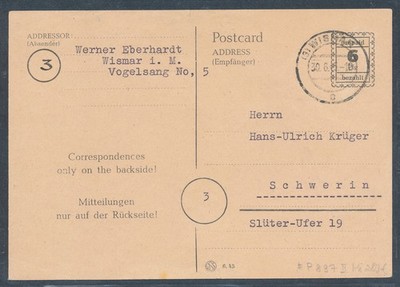 SBZ. MVP. OPD. Schwerin Ganzsache Mi.-Nr. P 897 II gelaufen.