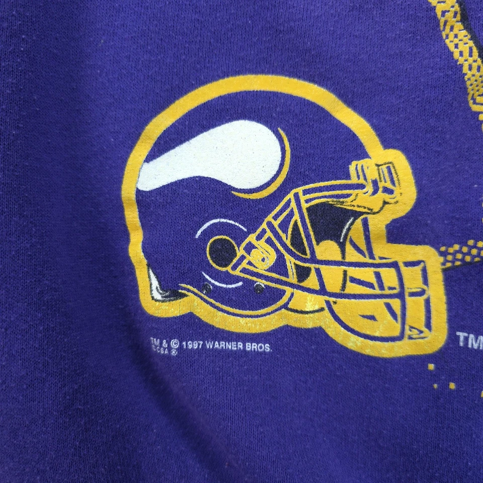 Suéter De Colección Minnesota Vikings Para Hombres Grande Púrpura NFL Fútbol Taz Looney Años 90 Foto 3 de 4