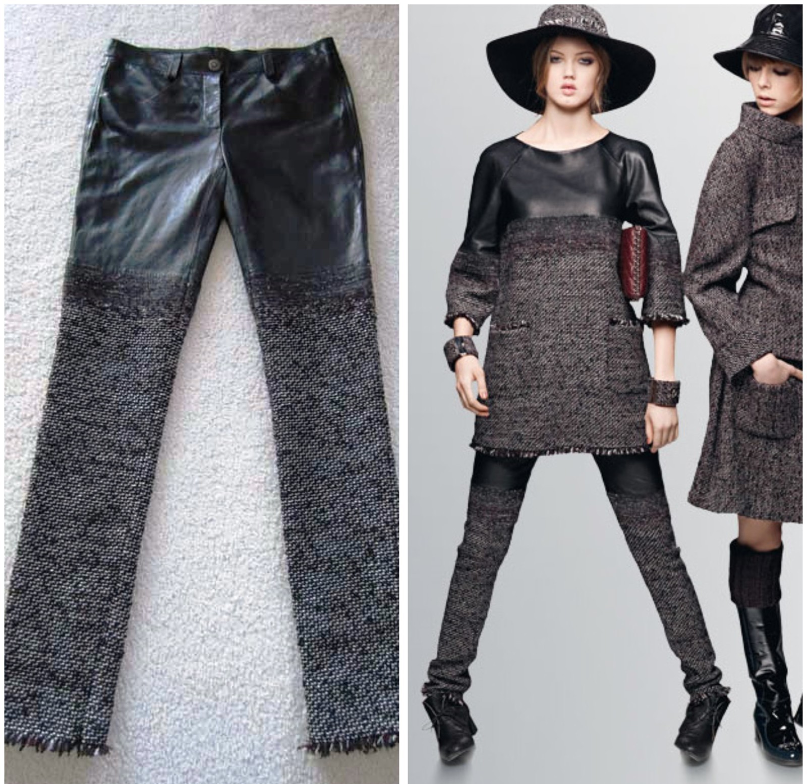 $6965 Chanel Mixed Media Lambskin Leather Fringed Tweed Zip Pants 36 NWT 12A