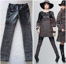 $6965 Chanel Mixed Media Lambskin Leather Fringed Tweed Zip Pants 36 NWT 12A