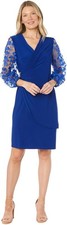 R M Richards Women's Empress Embroidered Cocktail Dress, 16,Royal