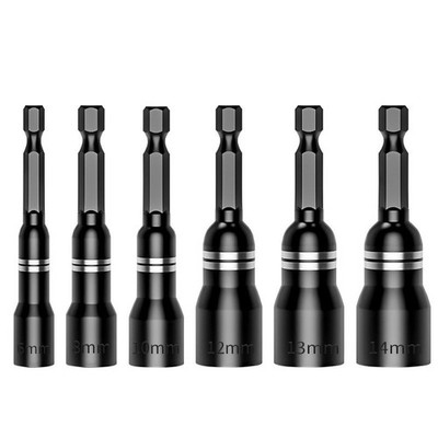 6Pcs Magnetic Socket Nut Driver Drill Bit Set Hexagonal Handle Tool Accessories
