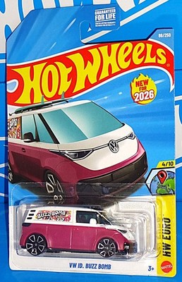 Hot Wheels New For 2026 HW Euro #86 VW ID. Buzz Bomb Magenta & White w/ TRAP5s