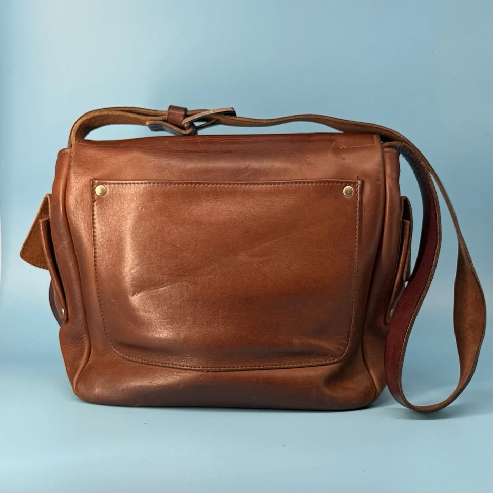 Bolso de hombro de cuero marrón vintage con herrajes de latón de Walter Dyer RARO Foto 2 de 4