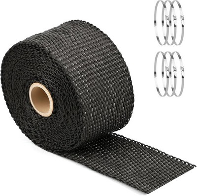 Exhaust Heat Wrap Roll, 2'' x 16' Fiberglass Heat Shield Tape, Black Header Wrap