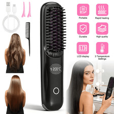 Pro Hair Straightener Brush Rechargeable  Cordless Mini Hair Straightener Comb