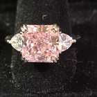 925 Sterling Silver Natural Cushion Pink Diamond Ring 3-Stone AAAczs — photo 7