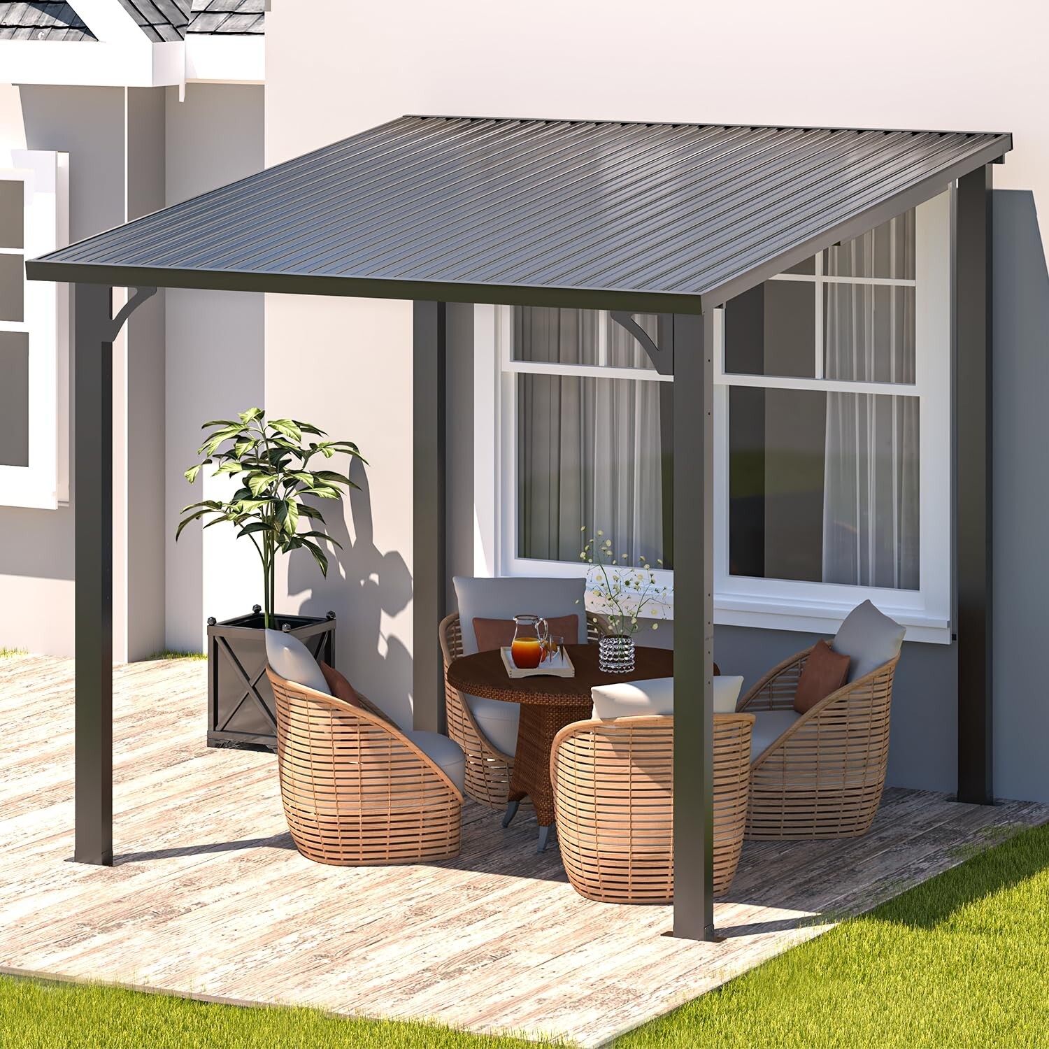 Hardtop Gazebo Outdoor Pergola Lean to Metal Pergola Galvani