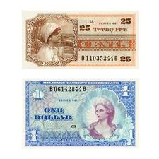 2 diff. US MPC Series 661 25 Cents & 1 Dollar Choice Unc.