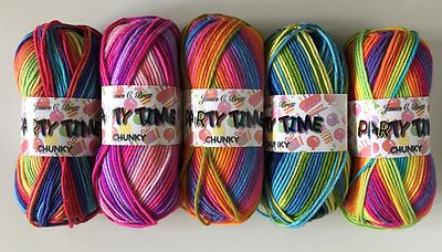James C Brett Party Time Grobstrickwolle/Garn 1 x 100g Knäuel verschiedene Farbtöne