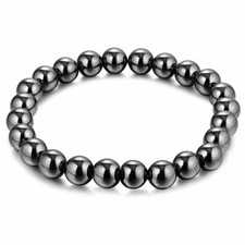 Natural Hematite Stone Bracelet 8mm Black Beads Pain Relief Therapy Stretch
