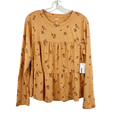 NEW Sonoma Orange Floral Tiered Long Sleeve Top Boho Western - Size Large