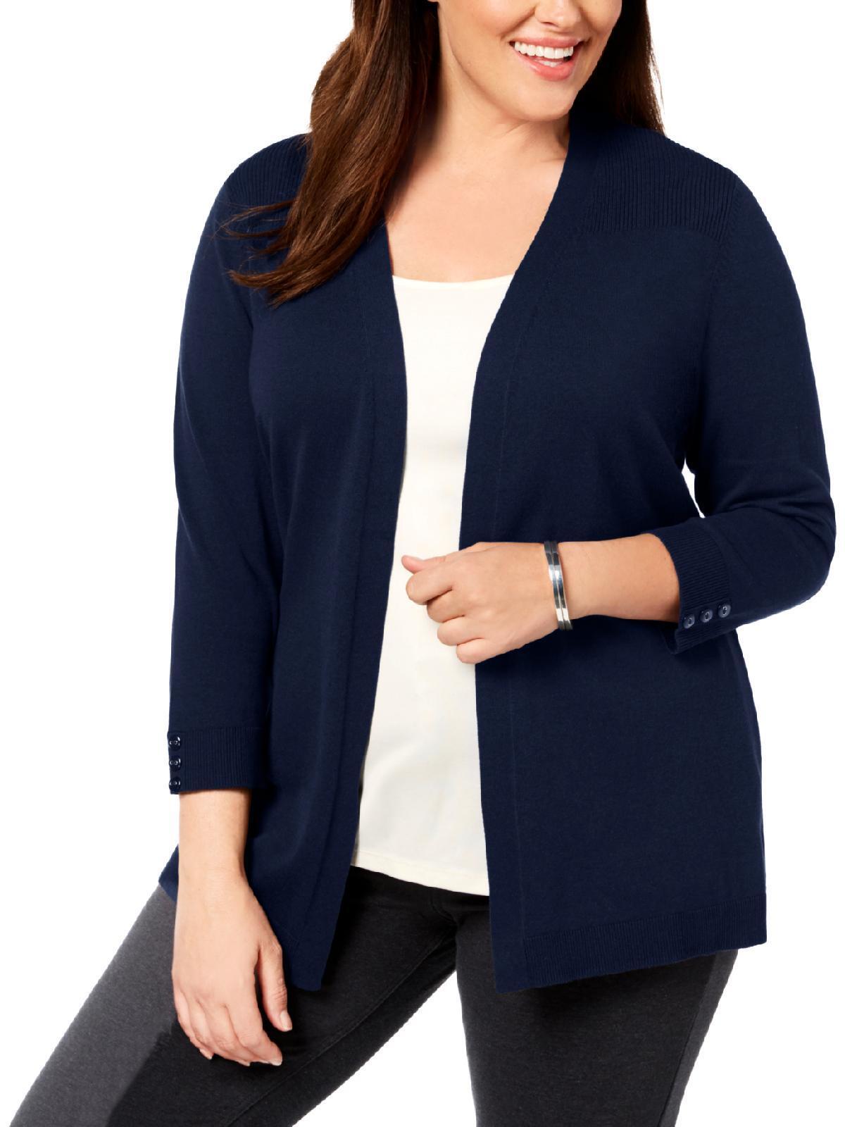 Karen Scott Womens Plus Open-Front 