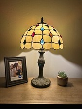 Tiffany Style Table Lamp Stained Glass Crystal Beans LED Bulb Included 19"H 12"W