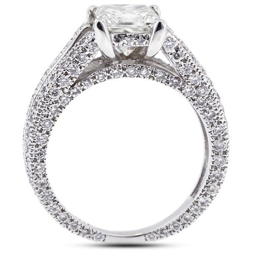 Anello 2,80 ctw G/VS1 taglio principessa diamanti naturali certificati accento platino - Foto 13 di 17