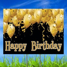 Black and Gold Happy Birthday Yard Decoration, Happy Birthday Lawn Sign