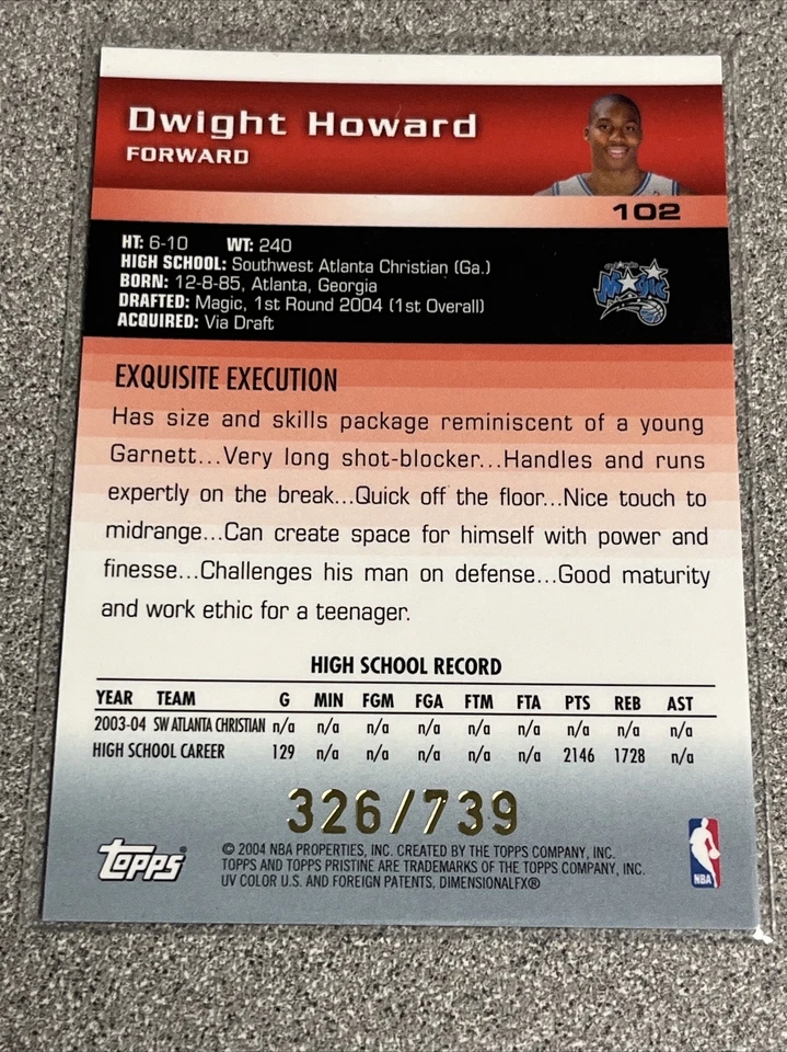 2004 Pristine Dwight Howard #102 326/739 - Image 2 of 2