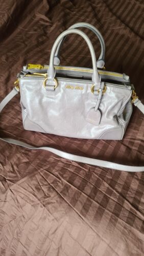 Miu Miu Matelasse Gaufre Gray Leather Bag Bowler Shoulder 