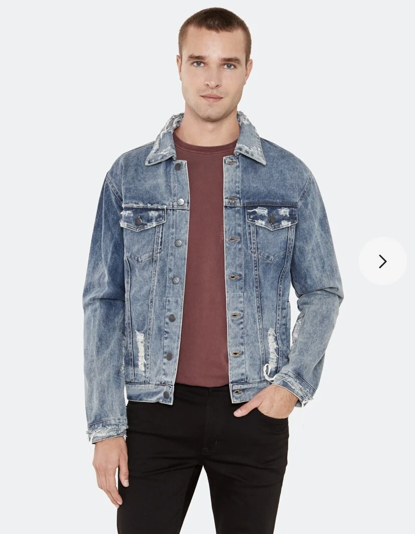 The People vs Mens Size XXL Fits US Large Denim Jean Jacket Distressed Destroyed