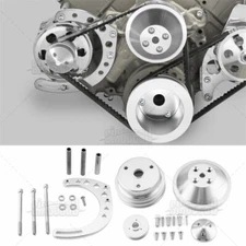 Alum Alternator Bracket+Pulley For Small Block Chevy Long Water Pump 305 327 350