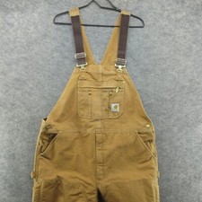 Carhartt Jeans Mens 46x30 Brown R41 Bib Overalls Double Knee Quilted Canvas Bibs