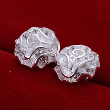 Awesome New Silver Plated Shiny 3D Rose Flower Stud Post Earrings