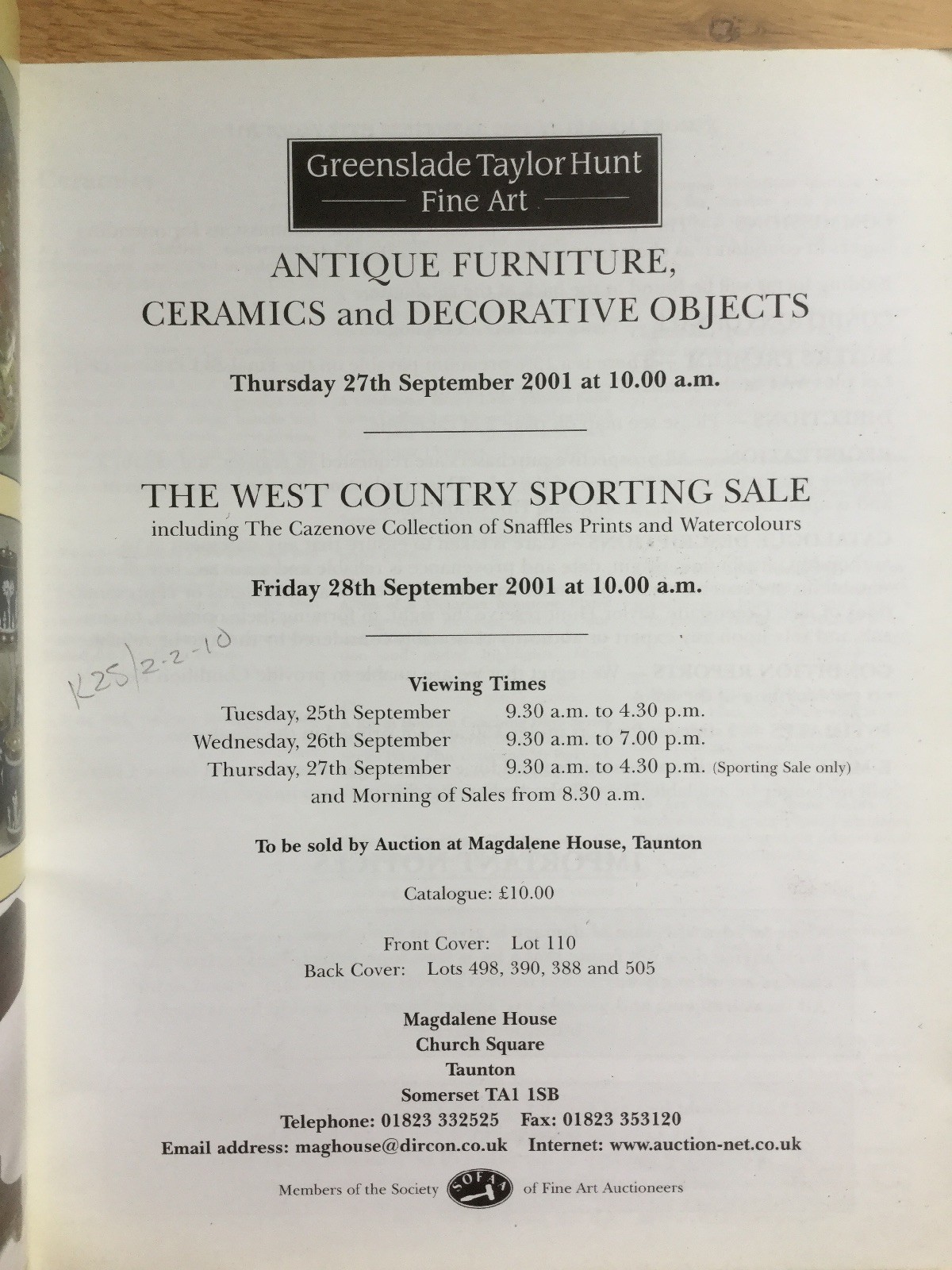 Greenslade Taylor Hunt Auction Catalogue. Fine Art & Sporting Sale