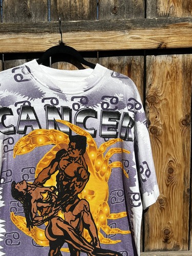 Vintage Cancer Horoscope Single Stitch Contemporary Classics White Purple XL - Picture 4 of 8