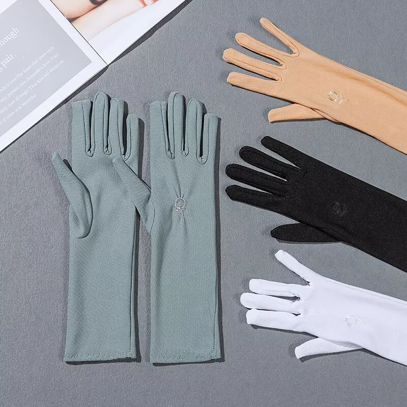 Stretch Anti UV Driving Gloves Solid Color Mid-long Sunscreen Gloves  Breathable