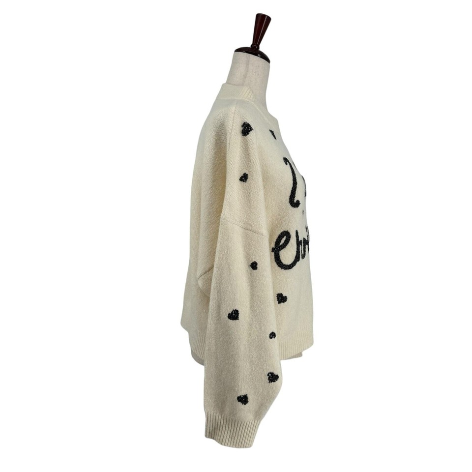 I Heart Christmas Boxy Sweater 12 Cream Black Sequin Drop